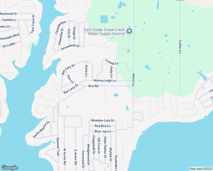 map of restaurants, bars, coffee shops, grocery stores, and more near 202 Box Road in Gun Barrel City