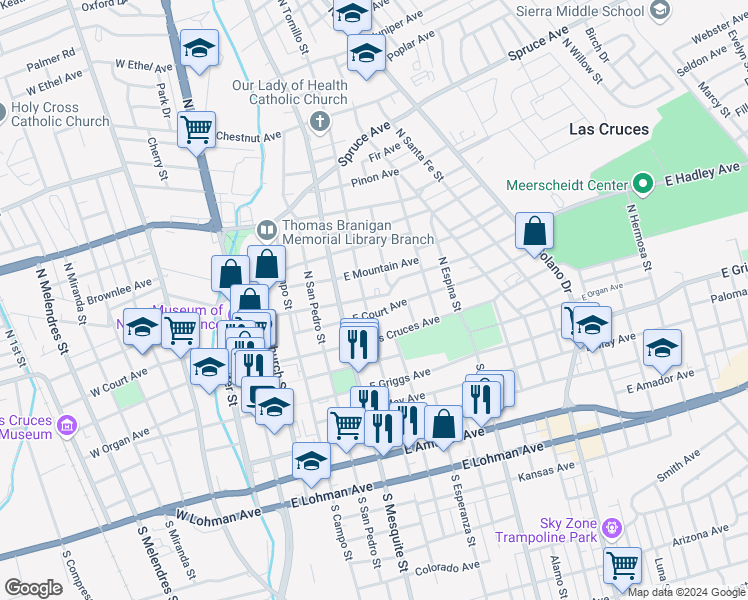 map of restaurants, bars, coffee shops, grocery stores, and more near 620 East Hadley Avenue in Las Cruces