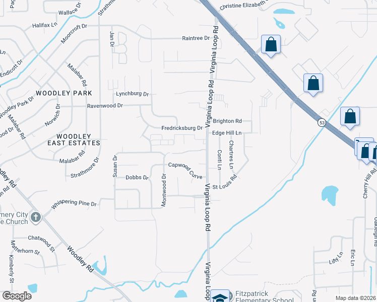 map of restaurants, bars, coffee shops, grocery stores, and more near 4604 Virginia Loop Road in Montgomery