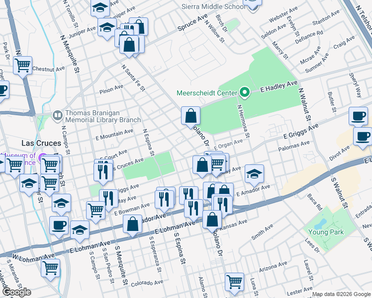 map of restaurants, bars, coffee shops, grocery stores, and more near 1200-1240 East Las Cruces Avenue in Las Cruces