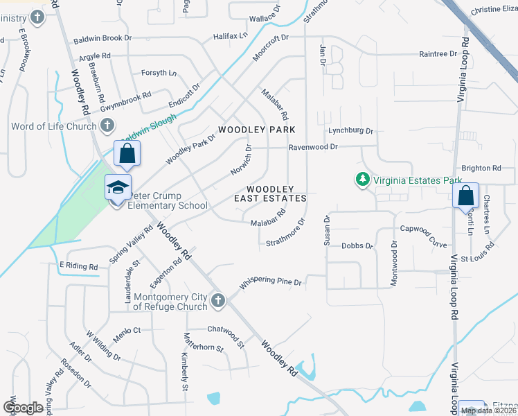 map of restaurants, bars, coffee shops, grocery stores, and more near 2832 Peabody Road in Montgomery