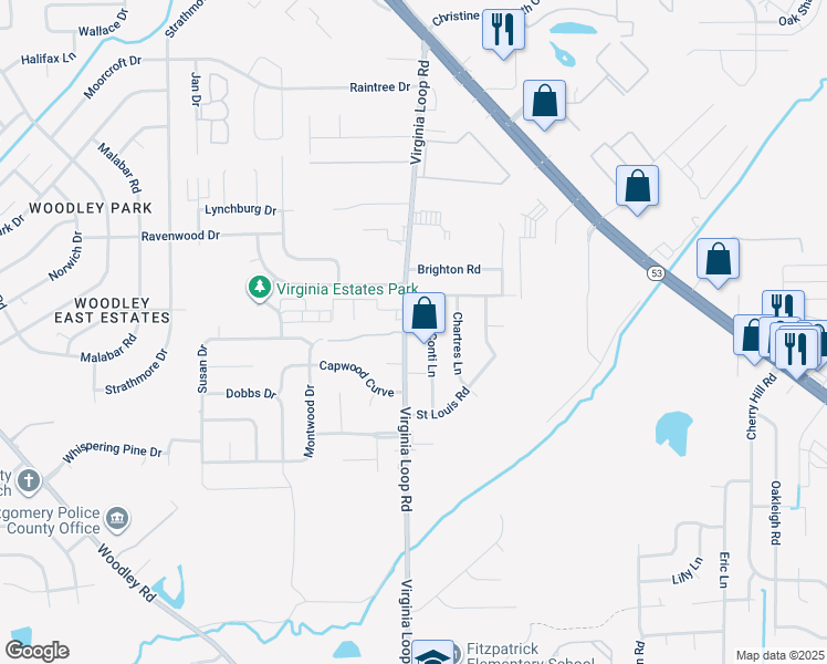 map of restaurants, bars, coffee shops, grocery stores, and more near 4619 Virginia Loop Road in Montgomery