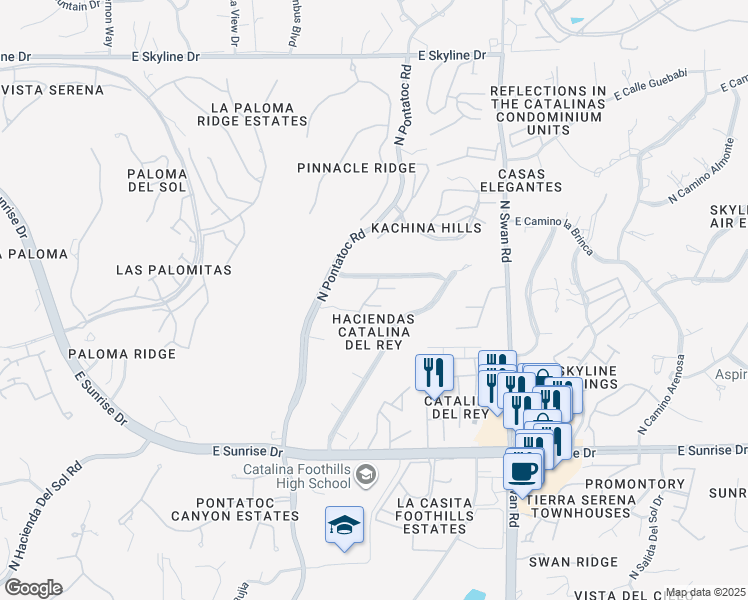 map of restaurants, bars, coffee shops, grocery stores, and more near 5934 North Placita Del Conde in Tucson