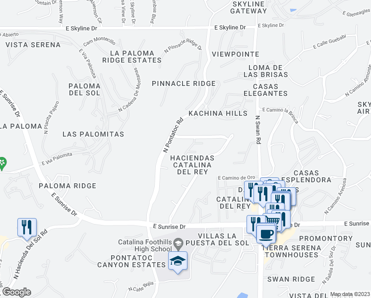 map of restaurants, bars, coffee shops, grocery stores, and more near 4400 East Calle Del Conde in Tucson