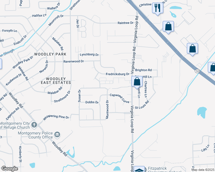 map of restaurants, bars, coffee shops, grocery stores, and more near 3140 Gentilly Court in Montgomery