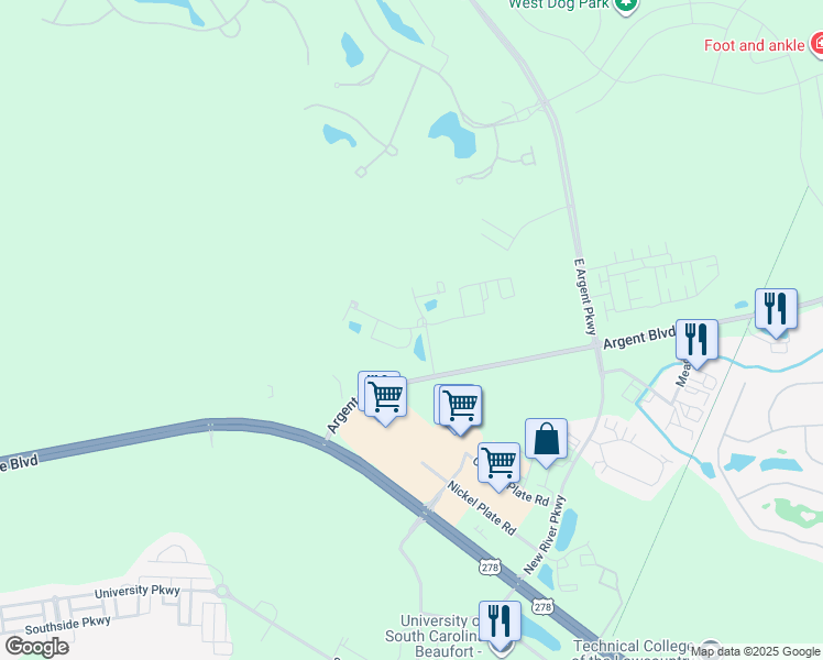 map of restaurants, bars, coffee shops, grocery stores, and more near 321 Donegal Drive in Hardeeville