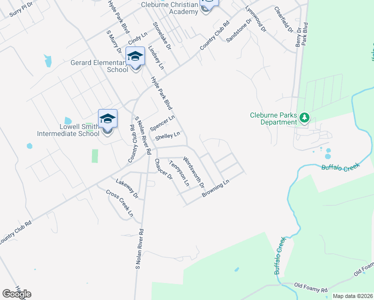 map of restaurants, bars, coffee shops, grocery stores, and more near 1501 Hyde Park Boulevard in Cleburne