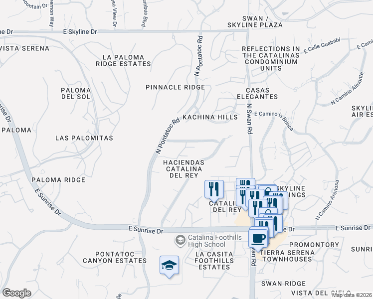 map of restaurants, bars, coffee shops, grocery stores, and more near 5934 North Placita Del Conde in Tucson