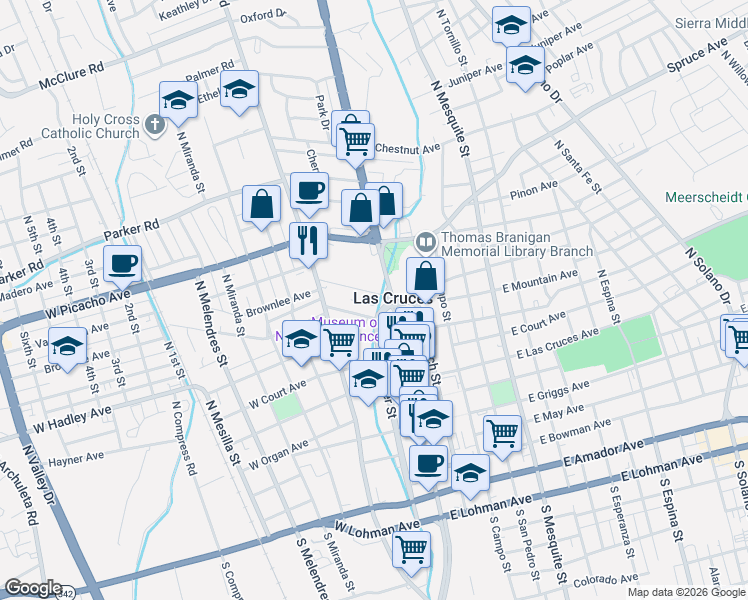 map of restaurants, bars, coffee shops, grocery stores, and more near in Las Cruces