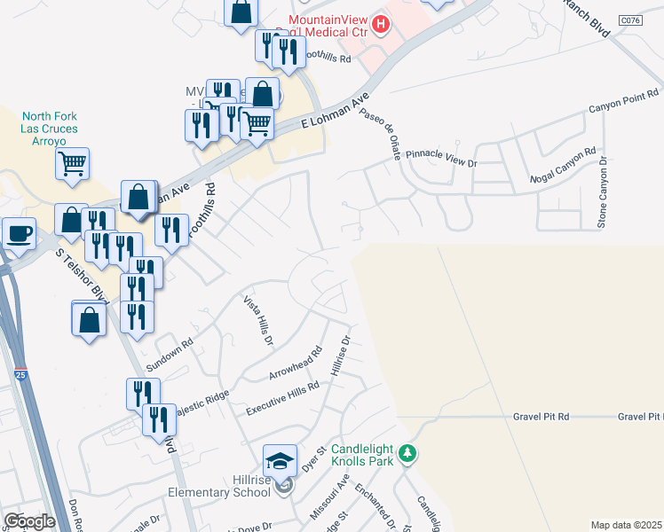 map of restaurants, bars, coffee shops, grocery stores, and more near 3333 Majestic Ridge in Las Cruces