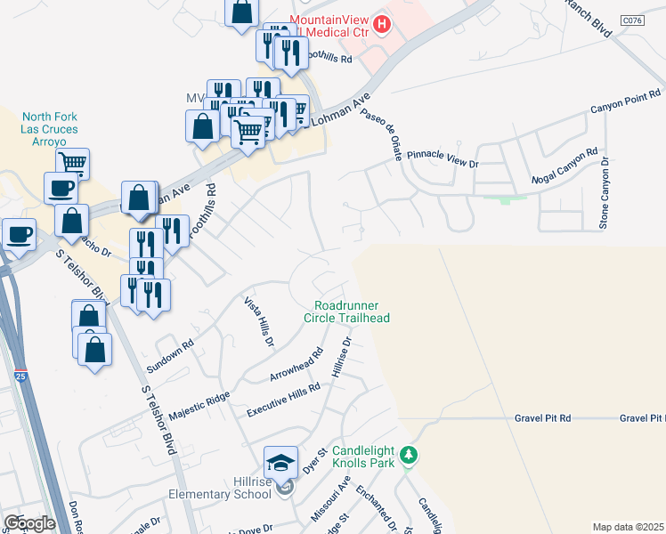 map of restaurants, bars, coffee shops, grocery stores, and more near 3333 Majestic Ridge in Las Cruces