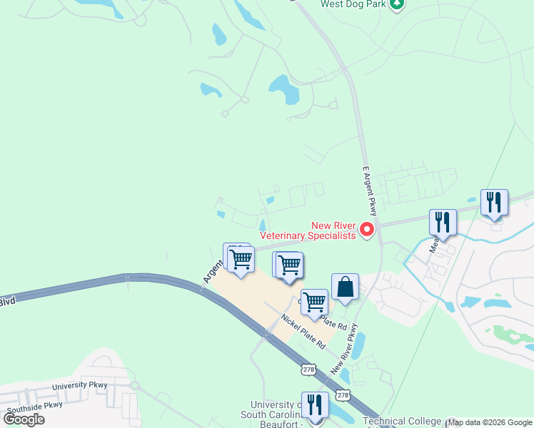 map of restaurants, bars, coffee shops, grocery stores, and more near 415 Donegal Drive in Hardeeville