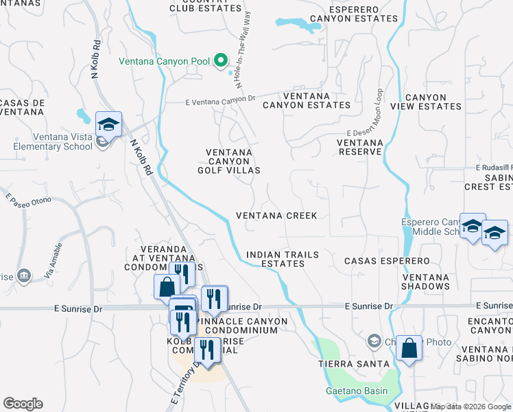 map of restaurants, bars, coffee shops, grocery stores, and more near 5902 North Golden Eagle Drive in Tucson