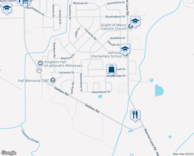 map of restaurants, bars, coffee shops, grocery stores, and more near 1140 Woodbridge Drive in Montgomery