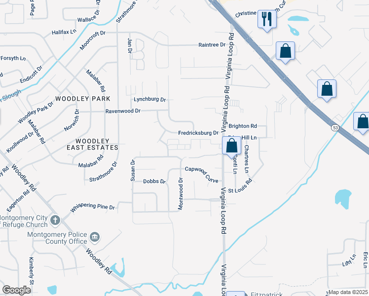 map of restaurants, bars, coffee shops, grocery stores, and more near 3140 Gentilly Court in Montgomery