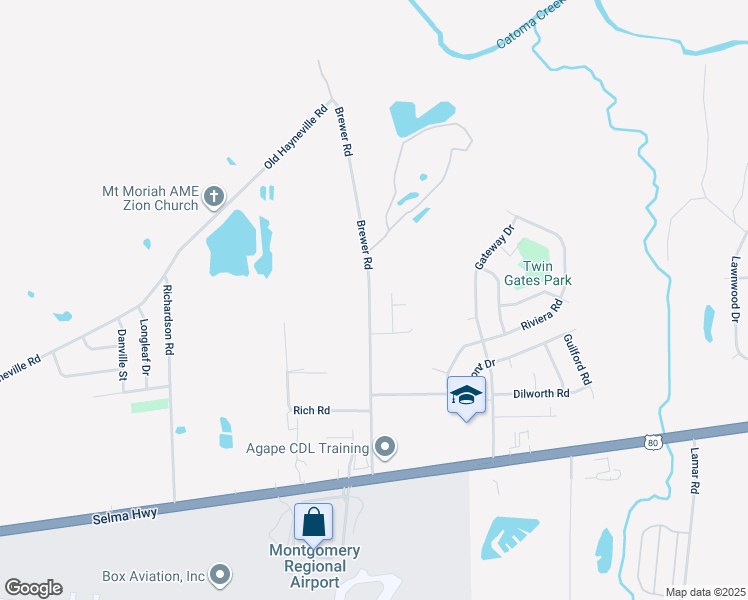 map of restaurants, bars, coffee shops, grocery stores, and more near 4321 Brewer Road in Montgomery