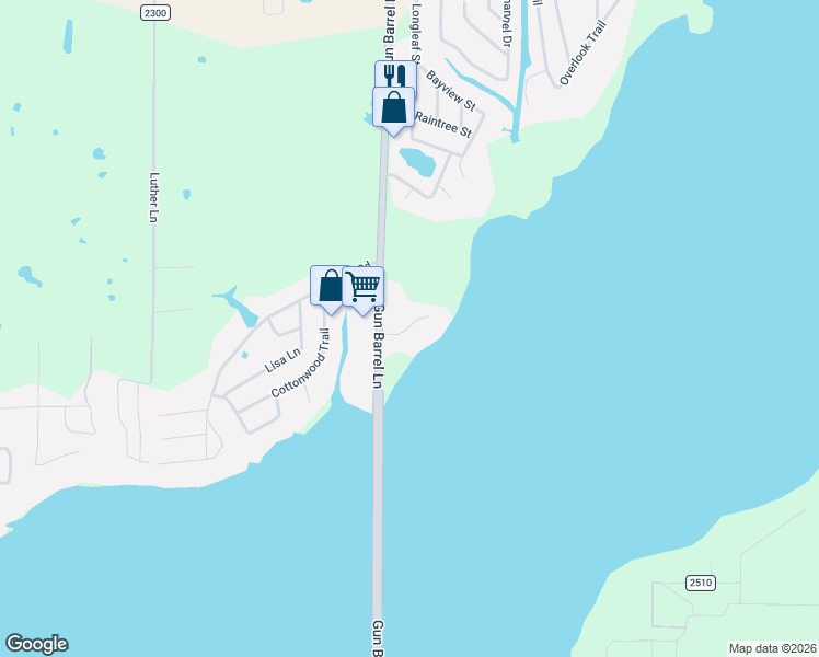 map of restaurants, bars, coffee shops, grocery stores, and more near 112 The Lee Way in Gun Barrel City