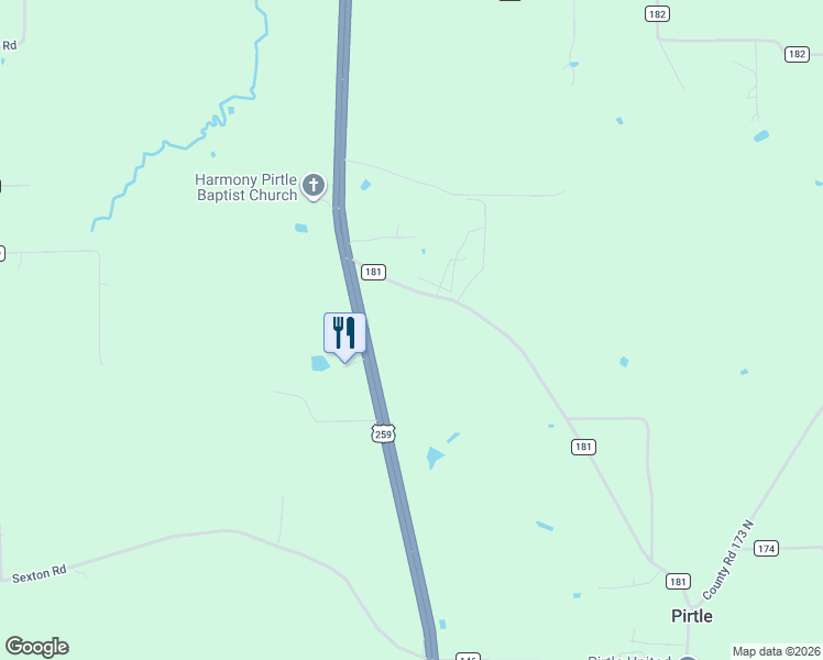 map of restaurants, bars, coffee shops, grocery stores, and more near 12371 County Road 181 in Overton