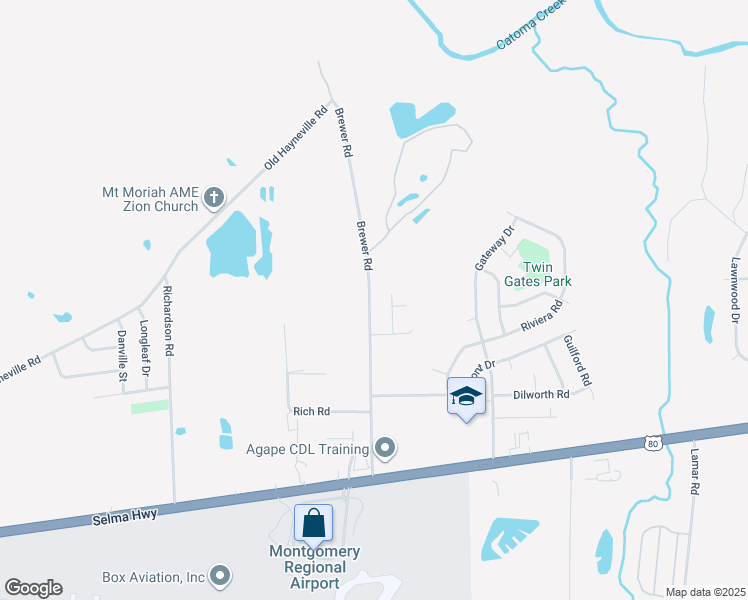 map of restaurants, bars, coffee shops, grocery stores, and more near 4321 Brewer Road in Montgomery