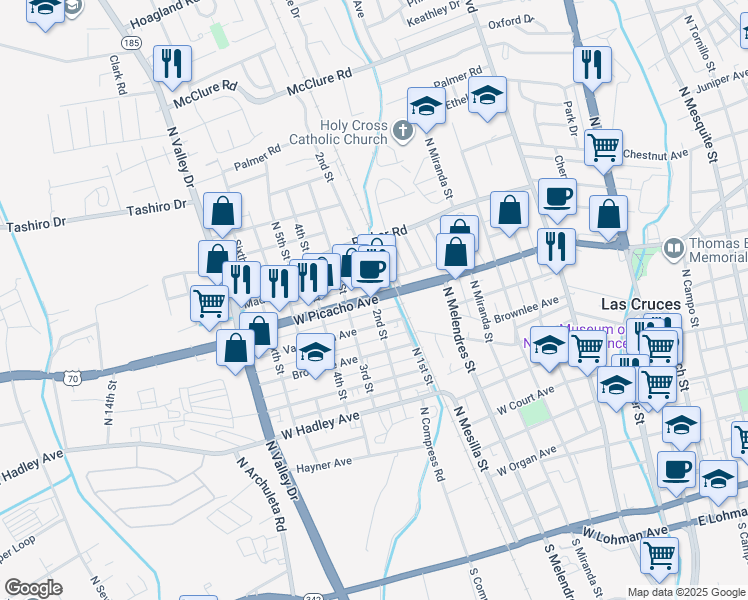 map of restaurants, bars, coffee shops, grocery stores, and more near 899 U.S. 70 in Las Cruces