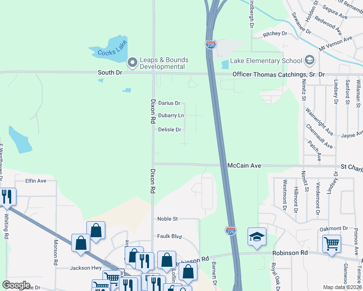 map of restaurants, bars, coffee shops, grocery stores, and more near 4705 Desaline Avenue in Jackson
