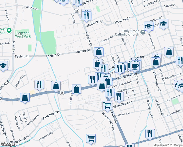 map of restaurants, bars, coffee shops, grocery stores, and more near 1479 Parker Road in Las Cruces