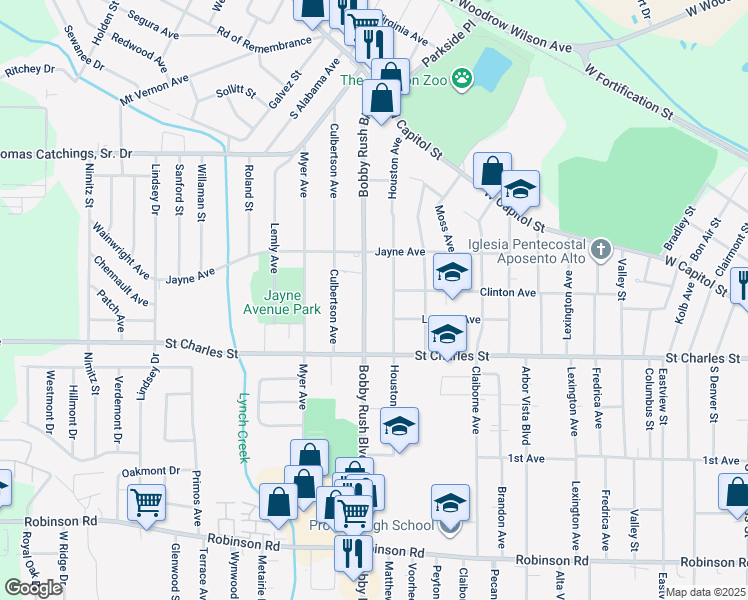 map of restaurants, bars, coffee shops, grocery stores, and more near 355 Ellis Avenue in Jackson