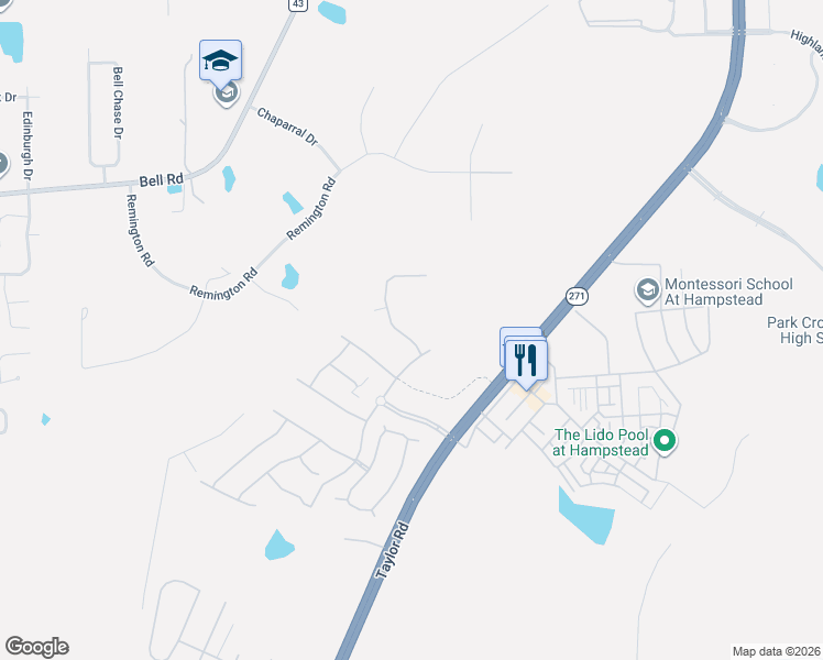 map of restaurants, bars, coffee shops, grocery stores, and more near Taylor Lakes Parkway in Montgomery