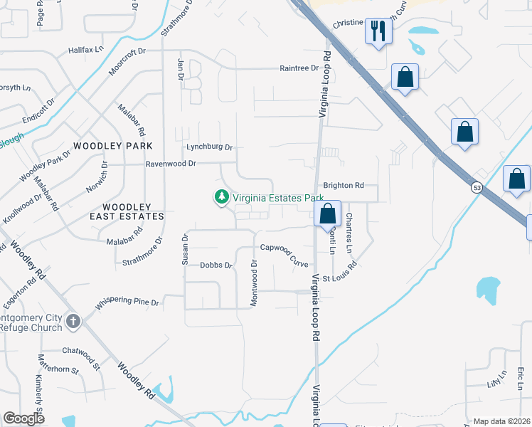 map of restaurants, bars, coffee shops, grocery stores, and more near 3140 Gentilly Court in Montgomery