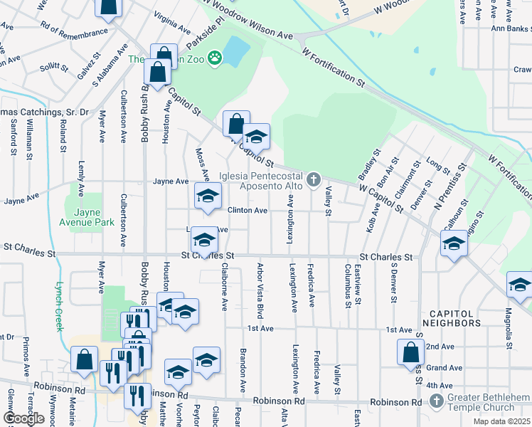 map of restaurants, bars, coffee shops, grocery stores, and more near 2603 Clinton Ave in Jackson