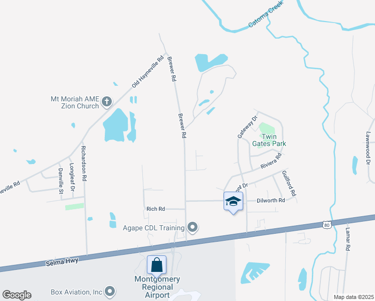 map of restaurants, bars, coffee shops, grocery stores, and more near 4321 Brewer Road in Montgomery