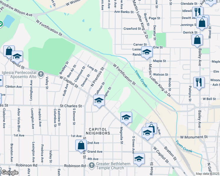 map of restaurants, bars, coffee shops, grocery stores, and more near 164 Longino Street in Jackson