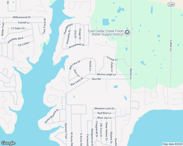 map of restaurants, bars, coffee shops, grocery stores, and more near 104 Karla Lane in Gun Barrel City