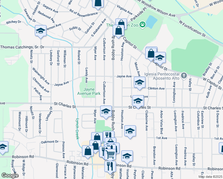 map of restaurants, bars, coffee shops, grocery stores, and more near 355 Ellis Avenue in Jackson