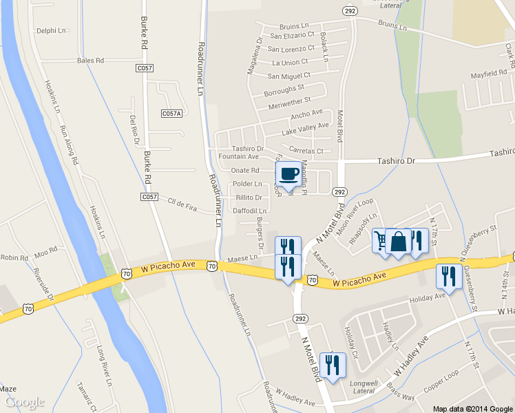 map of restaurants, bars, coffee shops, grocery stores, and more near 2968 Daffodil Lane in Las Cruces