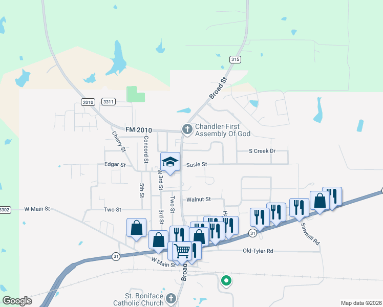 map of restaurants, bars, coffee shops, grocery stores, and more near 110 Crestview Street in Chandler