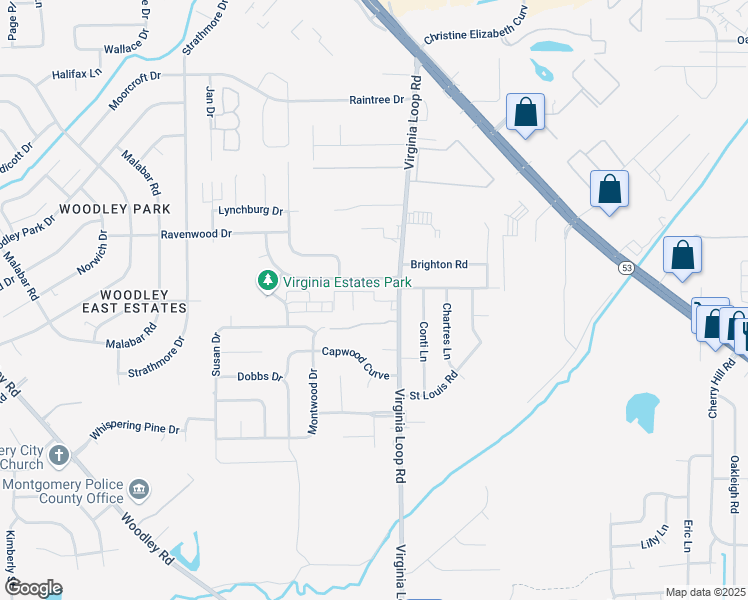 map of restaurants, bars, coffee shops, grocery stores, and more near 4604 Virginia Loop Road in Montgomery