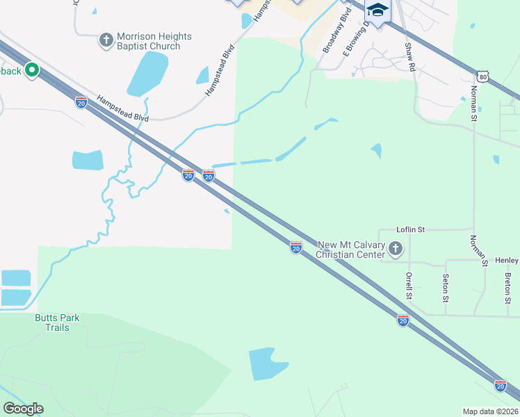 map of restaurants, bars, coffee shops, grocery stores, and more near Interstate 20 in Jackson