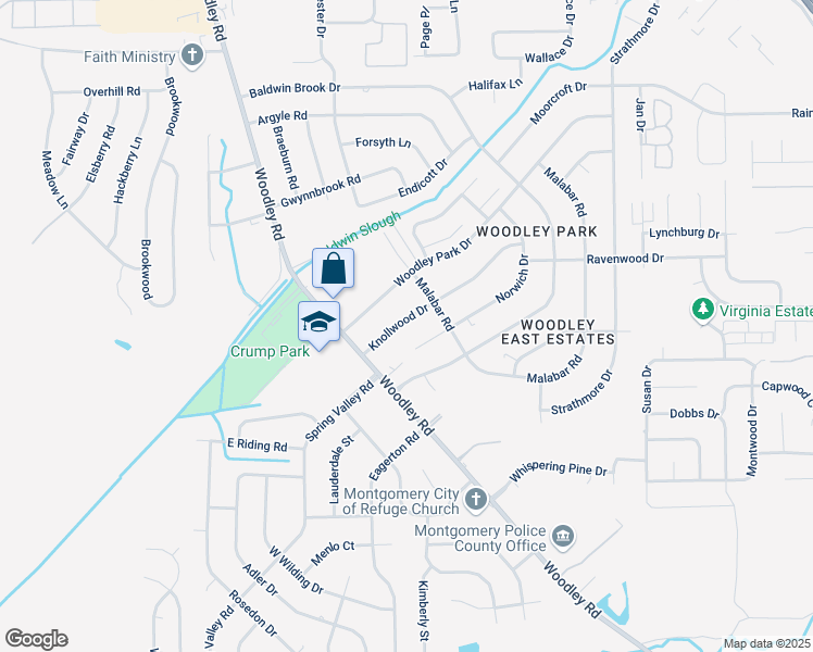 map of restaurants, bars, coffee shops, grocery stores, and more near 2636 Knollwood Drive in Montgomery