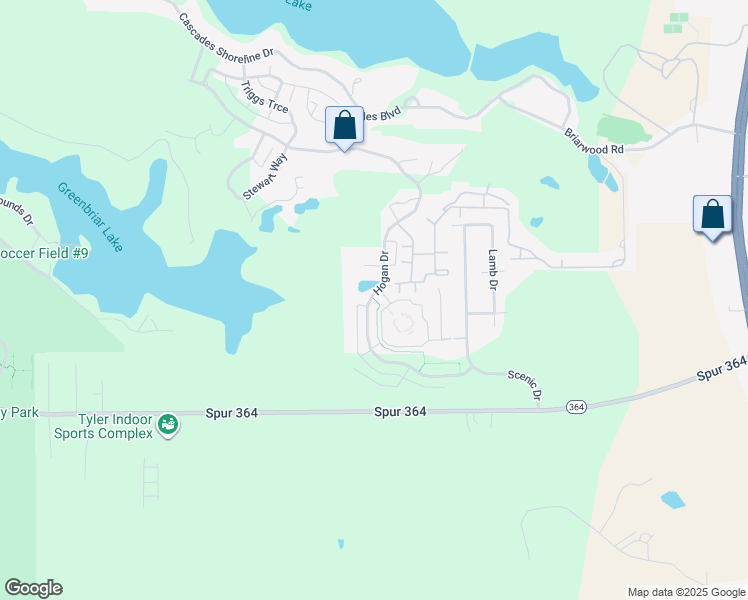 map of restaurants, bars, coffee shops, grocery stores, and more near 4055 Hogan Dr in Tyler