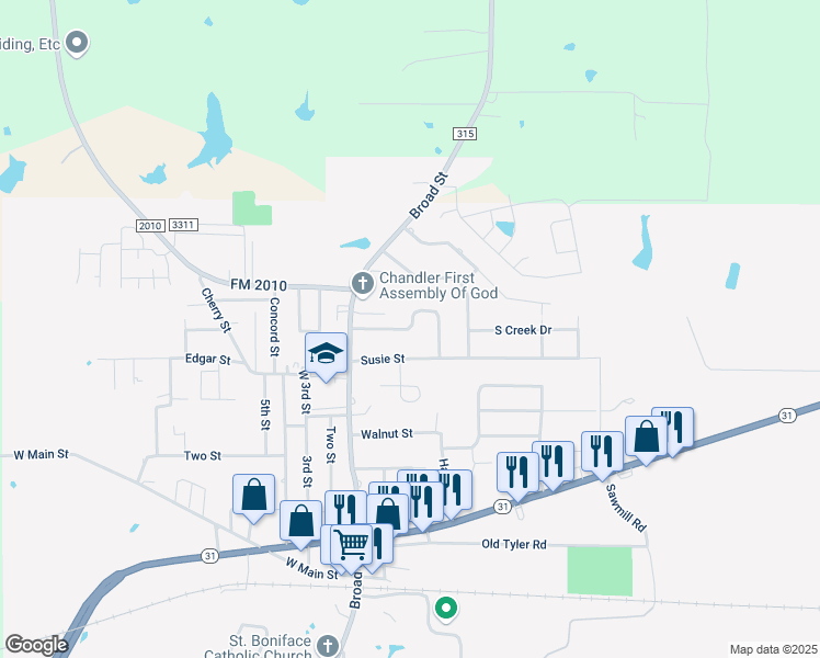 map of restaurants, bars, coffee shops, grocery stores, and more near 210 Crestview Street in Chandler