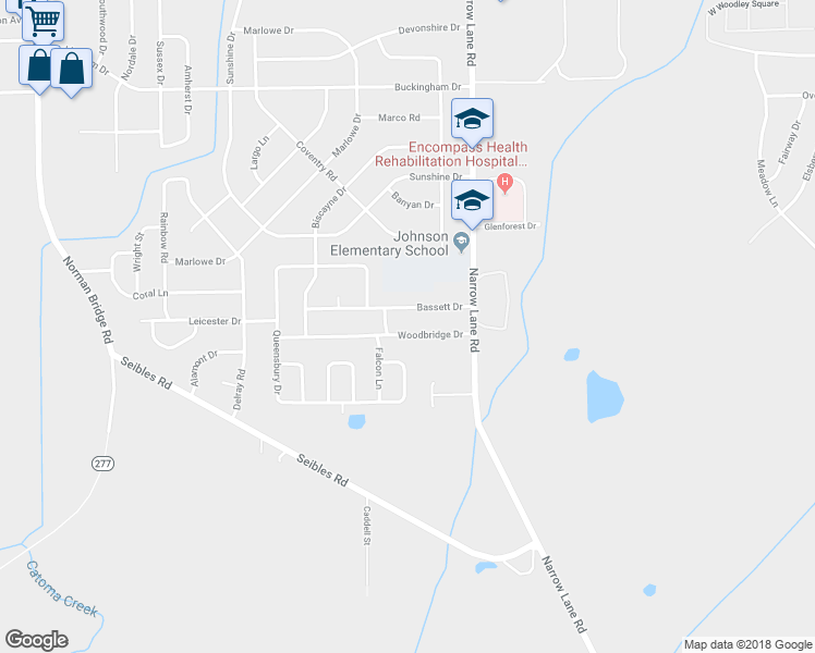 map of restaurants, bars, coffee shops, grocery stores, and more near 1224 Woodbridge Drive in Montgomery