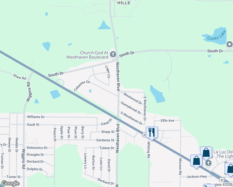 map of restaurants, bars, coffee shops, grocery stores, and more near 1099 Westhaven Boulevard in Jackson