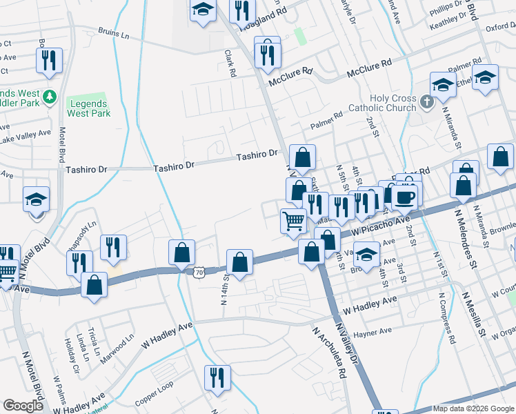 map of restaurants, bars, coffee shops, grocery stores, and more near 1075 9th Street in Las Cruces