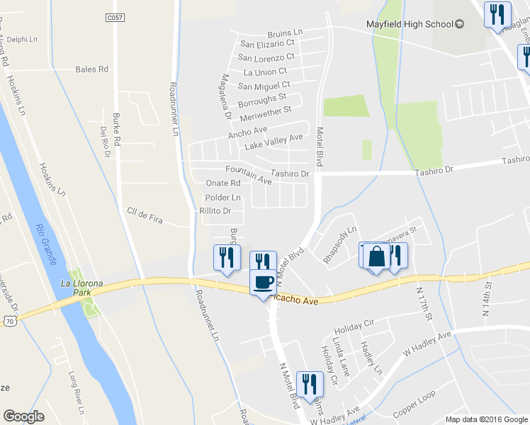 map of restaurants, bars, coffee shops, grocery stores, and more near 1367 Fountain Loop in Las Cruces