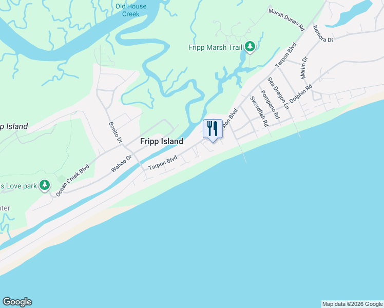 map of restaurants, bars, coffee shops, grocery stores, and more near 710 Silverside Road in Saint Helena Island