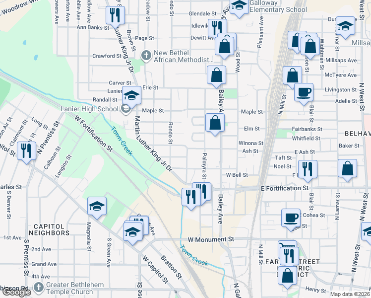 map of restaurants, bars, coffee shops, grocery stores, and more near 523 Scott Street in Jackson