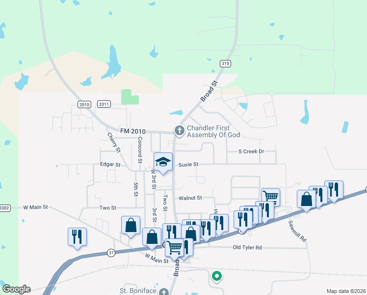 map of restaurants, bars, coffee shops, grocery stores, and more near 110 Crestview Street in Chandler