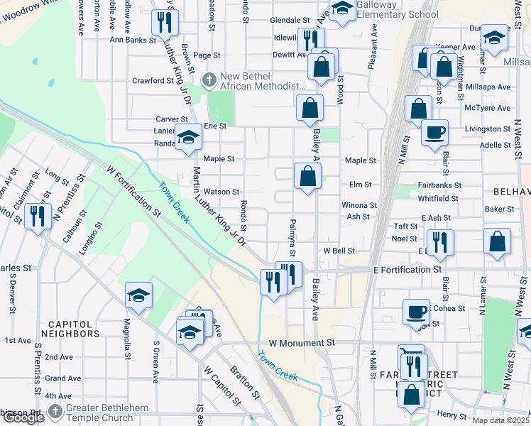 map of restaurants, bars, coffee shops, grocery stores, and more near 523 Scott Street in Jackson