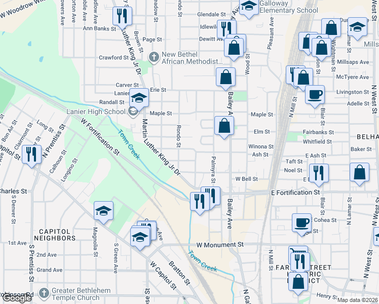 map of restaurants, bars, coffee shops, grocery stores, and more near 523 Scott Street in Jackson